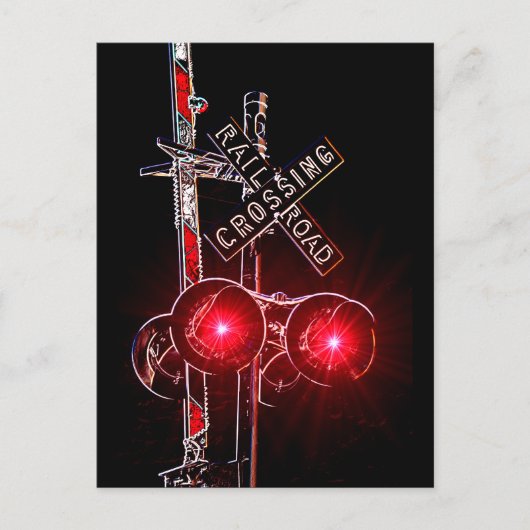 Red Flashin Neon Railroad Crossing Signals Briefkaart (Voorkant)