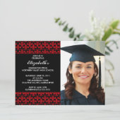 Red Fleur-de-lis Afstuderen Uitnodiging met Foto (Staand voorkant)