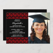 Red Fleur-de-lis Afstuderen Uitnodiging met Foto (Voorkant / Achterkant)