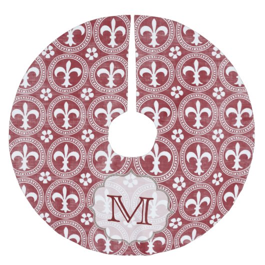 Red Fleur De Lis Frans Monogram Initialen boomrok Kerstboom Rok (Voorkant)