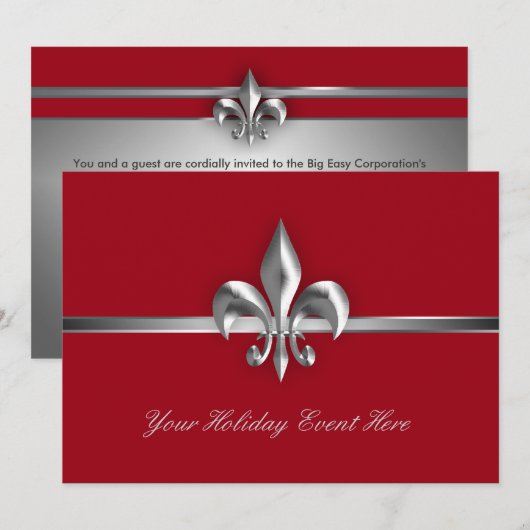 Red Fleur de Lis Holiday Event Kaart (Voorkant / Achterkant)
