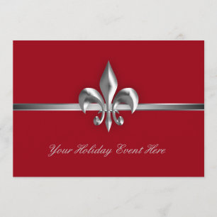 Red Fleur de Lis Holiday Event Kaart