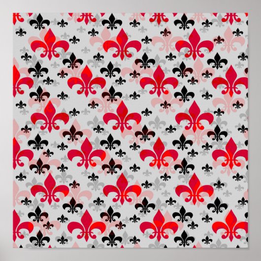 Red Fleur De Lis Oppervlakte Patroon Design Downlo Poster (Voorkant)