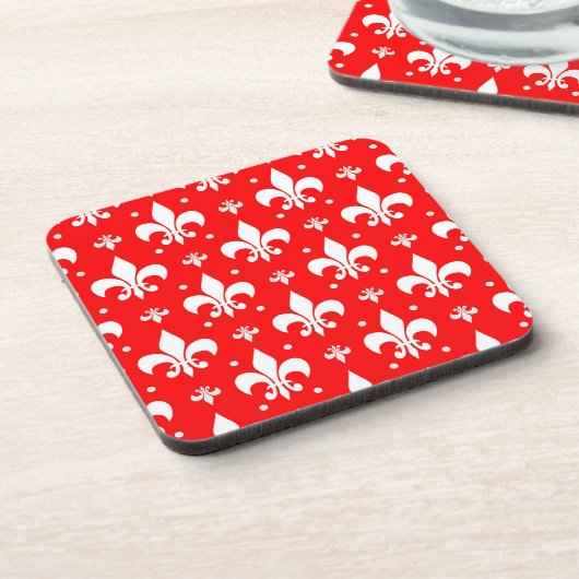 Red Fleur-de-lis Pattern Design Bier Onderzetter (Linkerzijde)