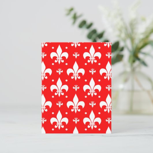 Red Fleur-de-lis Pattern Design Briefkaart (Staand voorkant)