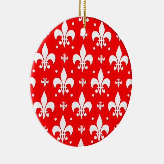 Red Fleur-de-lis Pattern Design Keramisch Ornament (Rechts)