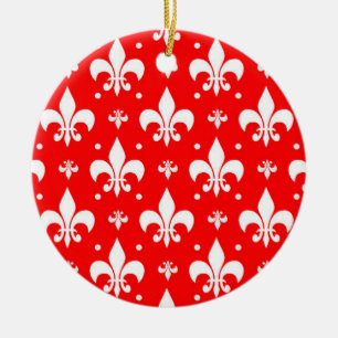 Red Fleur-de-lis Pattern Design Keramisch Ornament