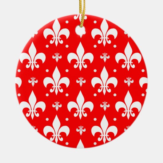 Red Fleur-de-lis Pattern Design Keramisch Ornament (Voorkant)