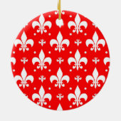 Red Fleur-de-lis Pattern Design Keramisch Ornament (Achterkant)