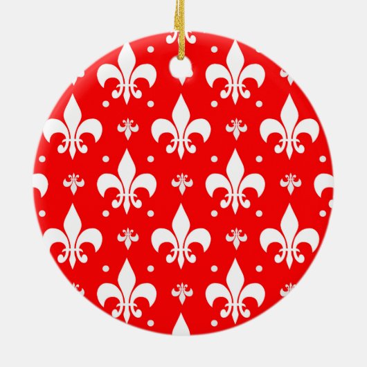 Red Fleur-de-lis Pattern Design Keramisch Ornament (Achterkant)