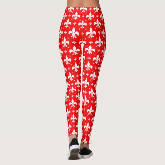 Red Fleur-de-lis Pattern Design Leggings (Achterkant)