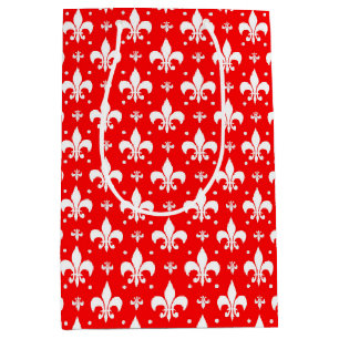 Red Fleur-de-lis Pattern Design Medium Cadeauzakje