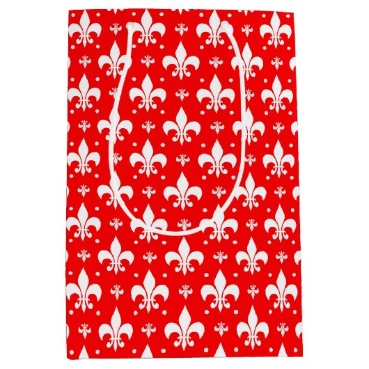 Red Fleur-de-lis Pattern Design Medium Cadeauzakje (Voorkant)