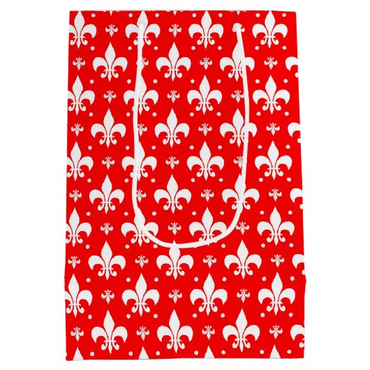 Red Fleur-de-lis Pattern Design Medium Cadeauzakje (Achterkant)