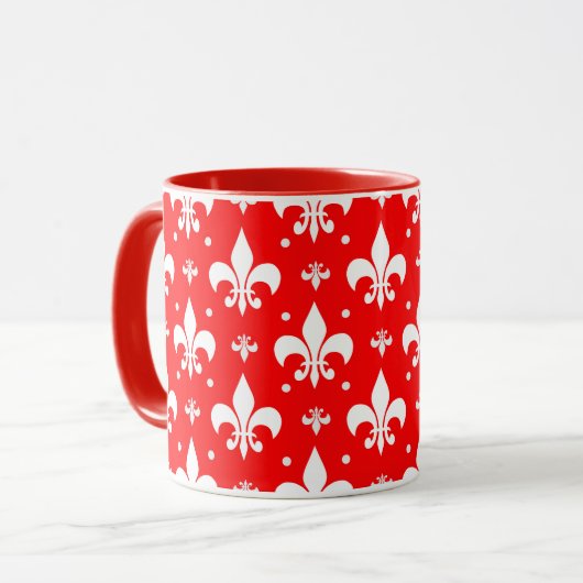 Red Fleur-de-lis Pattern Design Mok (Voorkant links)