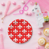 Red Fleur-de-lis Pattern Design Papieren Bordje (Feest)