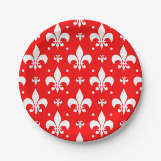 Red Fleur-de-lis Pattern Design Papieren Bordje