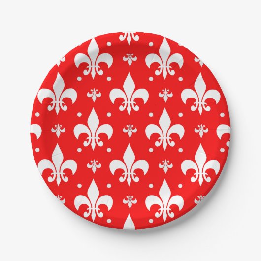Red Fleur-de-lis Pattern Design Papieren Bordje (Voorkant)