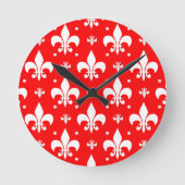 Red Fleur-de-lis Pattern Design Ronde Klok (Voorkant)