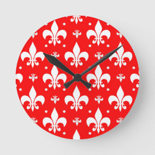 Red Fleur-de-lis Pattern Design Ronde Klok