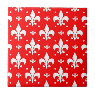 Red Fleur-de-lis Pattern Design Tegeltje