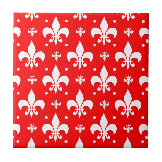 Red Fleur-de-lis Pattern Design Tegeltje (Voorkant)