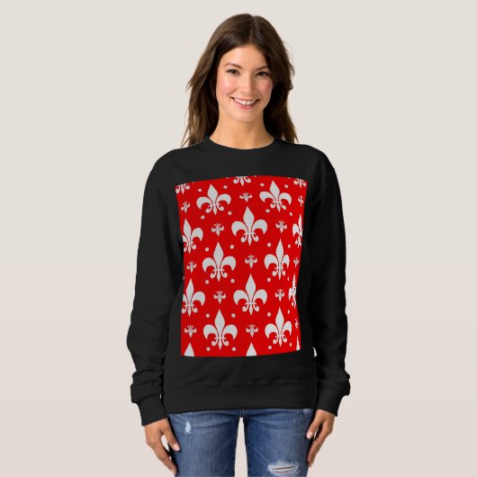 Red Fleur-de-lis Pattern Design Trui (Voorkant volledig)