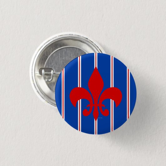 Red Fleur de Lis Striped Button (Voorkant /achterkant)