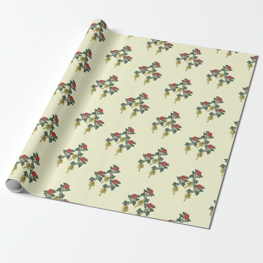 Red Flora Wrapping Paper Cadeaupapier (Uitgerold)