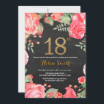 Red Floral 18th Birthday Invitation Gold Glitter Kaart<br><div class="desc">Red Floral 18th Birthday Invitation for Women. Waterverf botanische bloem. Gold Glitter. Chalkboard Achtergrond. Roze pinda's bloemen. Volwassen verjaardag. Voor verdere aanpassing,  te klikken gelieve de knoop "van de Aanpassing het"en ons ontwerphulpmiddel te gebruiken om deze sjabloon te wijzigen.</div>