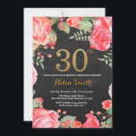 Red Floral 30th Birthday Invitation Gold Glitter Kaart<br><div class="desc">Red Floral 30th Birthday Invitation for Women. Waterverf botanische bloem. Gold Glitter. Chalkboard Achtergrond. Roze pinda's bloemen. Volwassen verjaardag. Voor verdere aanpassing,  te klikken gelieve de knoop "van de Aanpassing het"en ons ontwerphulpmiddel te gebruiken om deze sjabloon te wijzigen.</div>