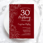 Red Floral 30th Birthday Party Kaart<br><div class="desc">Red White Floral 30th Birthday Party Invitation. Minimalistisch modern ontwerp met botanische contourtekenaccenten en lettertype typografiescript. Eenvoudige trendy nodigt een perfecte kaart uit voor een stijlvolle feestdag in het vrouw. Kan op elke leeftijd worden aangepast. Uitnodigingen op Zazzle afdrukken of sjabloon voor digitaal afdrukken direct downloaden.</div>