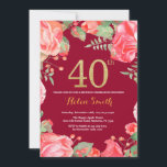 Red Floral 40th Birthday Gold Glitter Burgundy Red Kaart<br><div class="desc">Red Floral 40th Birthday Invitation for Women. Waterverf botanische bloem. Gold Glitter. Burgundy Red Background Roze pinda's bloemen. Volwassen verjaardag. Voor verdere aanpassing,  te klikken gelieve de knoop "van de Aanpassing het"en ons ontwerphulpmiddel te gebruiken om deze sjabloon te wijzigen.</div>