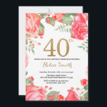 Red Floral 40th Birthday Invitation Gold Glitter Kaart<br><div class="desc">Red Floral 40th Birthday Invitation for Women. Waterverf botanische bloem. Gold Glitter. Roze pinda's Floral Flowers. Volwassen verjaardag. Voor verdere aanpassing,  te klikken gelieve de knoop "van de Aanpassing het"en ons ontwerphulpmiddel te gebruiken om deze sjabloon te wijzigen.</div>