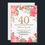 Red Floral 40th Birthday Invitation Gold Glitter Kaart<br><div class="desc">Red Floral 40th Birthday Invitation for Women. Waterverf botanische bloem. Gold Glitter. Roze pinda's Floral Flowers. Volwassen verjaardag. Voor verdere aanpassing,  te klikken gelieve de knoop "van de Aanpassing het"en ons ontwerphulpmiddel te gebruiken om deze sjabloon te wijzigen.</div>