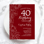 Red Floral 40th Birthday Party Kaart<br><div class="desc">Red White Floral 40th Birthday Party Invitation. Minimalistisch modern ontwerp met botanische contourtekenaccenten en lettertype typografiescript. Eenvoudige trendy nodigt een perfecte kaart uit voor een stijlvolle feestdag in het vrouw. Kan op elke leeftijd worden aangepast. Uitnodigingen op Zazzle afdrukken of sjabloon voor digitaal afdrukken direct downloaden.</div>