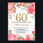 Red Floral 60th Birthday Invitation Gold Glitter Kaart<br><div class="desc">Red Floral 60th Birthday Invitation for Women. Waterverf botanische bloem. Gold Glitter. Roze pinda's Floral Flowers. Volwassen verjaardag. Voor verdere aanpassing,  te klikken gelieve de knoop "van de Aanpassing het"en ons ontwerphulpmiddel te gebruiken om deze sjabloon te wijzigen.</div>