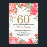 Red Floral 60th Birthday Invitation Gold Glitter Kaart<br><div class="desc">Red Floral 60th Birthday Invitation for Women. Waterverf botanische bloem. Gold Glitter. Roze pinda's Floral Flowers. Volwassen verjaardag. Voor verdere aanpassing,  te klikken gelieve de knoop "van de Aanpassing het"en ons ontwerphulpmiddel te gebruiken om deze sjabloon te wijzigen.</div>