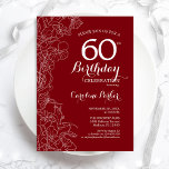 Red Floral 60th Birthday Party Kaart<br><div class="desc">Red White Floral 60th Birthday Party Invitation. Minimalistisch modern ontwerp met botanische contourtekenaccenten en lettertype typografiescript. Eenvoudige trendy nodigt een perfecte kaart uit voor een stijlvolle feestdag in het vrouw. Kan op elke leeftijd worden aangepast. Uitnodigingen op Zazzle afdrukken of sjabloon voor digitaal afdrukken direct downloaden.</div>