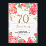 Red Floral 70th Birthday Invitation Gold Glitter Kaart<br><div class="desc">Red Floral 70th Birthday Invitation for Women. Waterverf botanische bloem. Gold Glitter. Roze pinda's Floral Flowers. Volwassen verjaardag. Voor verdere aanpassing,  te klikken gelieve de knoop "van de Aanpassing het"en ons ontwerphulpmiddel te gebruiken om deze sjabloon te wijzigen.</div>