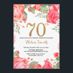 Red Floral 70th Birthday Invitation Gold Glitter Kaart<br><div class="desc">Red Floral 70th Birthday Invitation for Women. Waterverf botanische bloem. Gold Glitter. Roze pinda's Floral Flowers. Volwassen verjaardag. Voor verdere aanpassing,  te klikken gelieve de knoop "van de Aanpassing het"en ons ontwerphulpmiddel te gebruiken om deze sjabloon te wijzigen.</div>