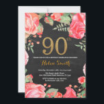 Red Floral 90th Birthday Invitation Gold Glitter Kaart<br><div class="desc">Rode Bloemen 90ste verjaardag uitnodiging voor vrouwen. Waterverf botanische bloemen. Gouden Glitter. Achtergrond schoolbord. Roze pioenrozen bloemen. Verjaardag voor volwassenen. Voor verdere aanpassing klikt u op de knop "Aanpassen" en gebruikt u onze ontwerptool om deze sjabloon te wijzigen.</div>