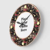 Red Floral Abstract Lijst Uw fotowandklok Grote Klok (Hoek)