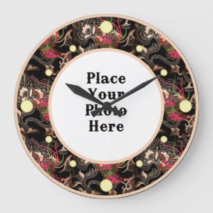 Red Floral Abstract Lijst Uw fotowandklok Grote Klok