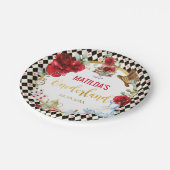 Red Floral Alice in Wonderland Birthday Onederland Papieren Bordje (Gekanteld)