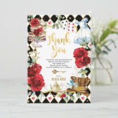 Red Floral Alice in Wonderland Hartelijk dank Kaart (Staand voorkant)