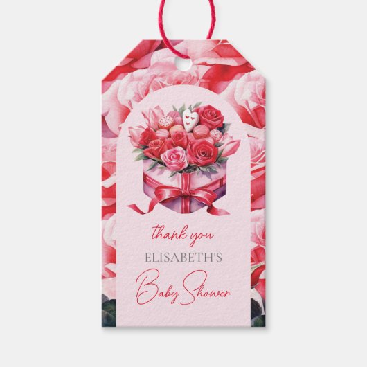Red Floral Arch Baby shower Dank u Cadeaulabel (Voorkant)