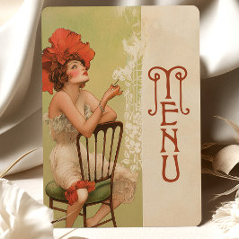 Red Floral Art Nouveau Wedding Menu Kaart