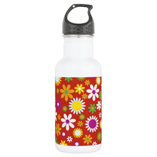 Red Floral Art Waterfles (Voorkant)