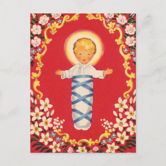 Red Floral Baby Jesus Briefkaart (Voorkant)